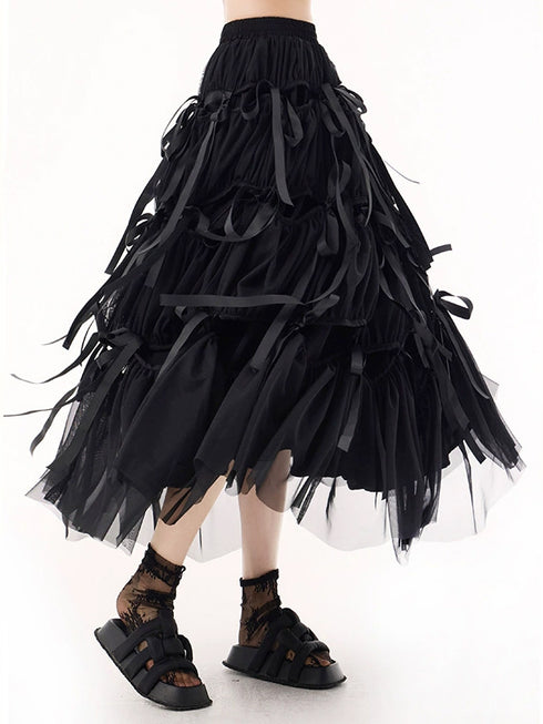 Ribbon Layered Mesh Skirt